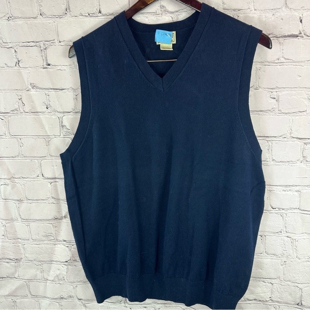 L.L. Bean navy V-Neck cotton cashmere blend Sweater vest preppy office sz large